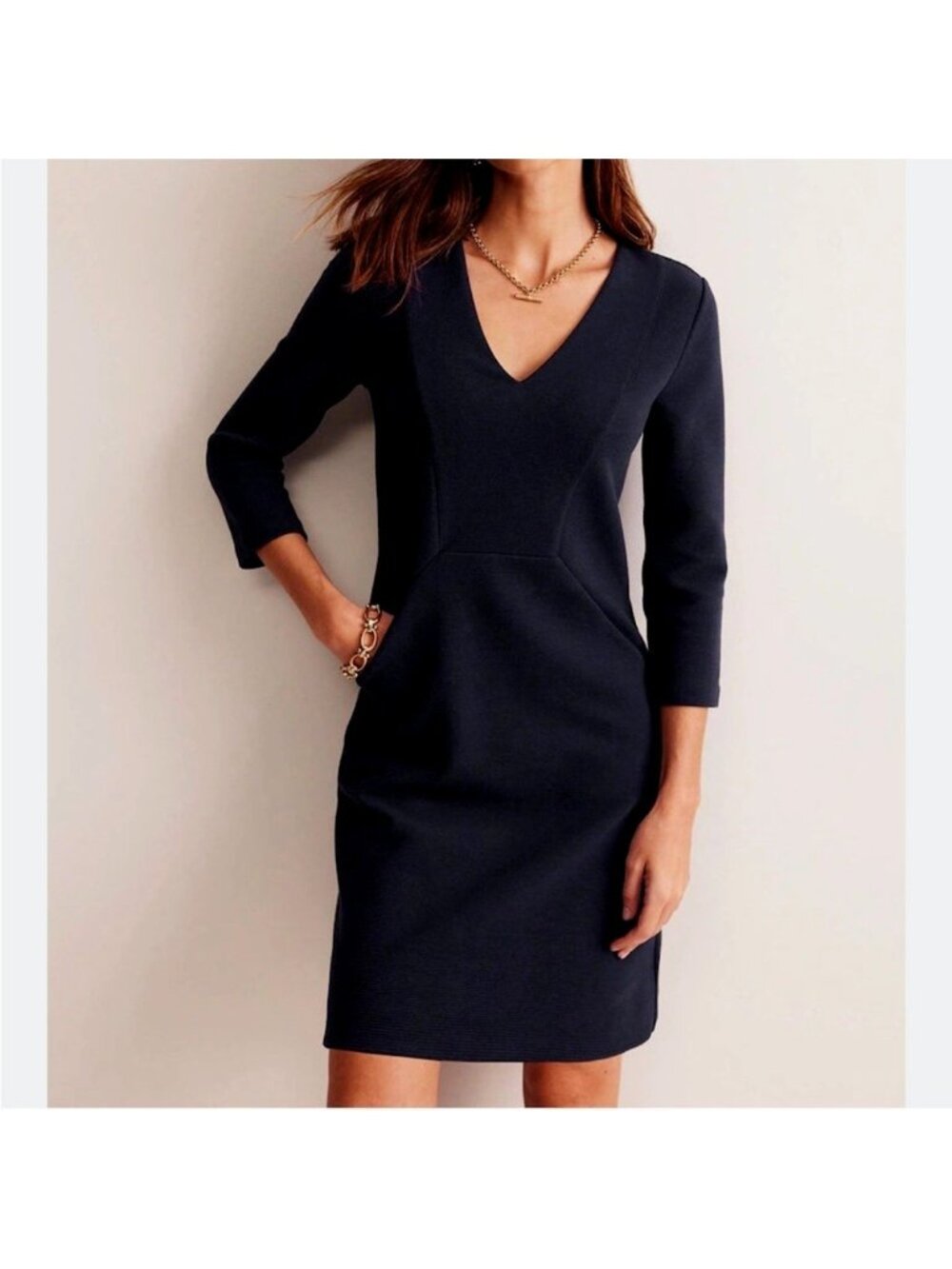 EUC Boden Brontë Ottoman V-Neck Dress BLACK  Office work womens  Sz 12R